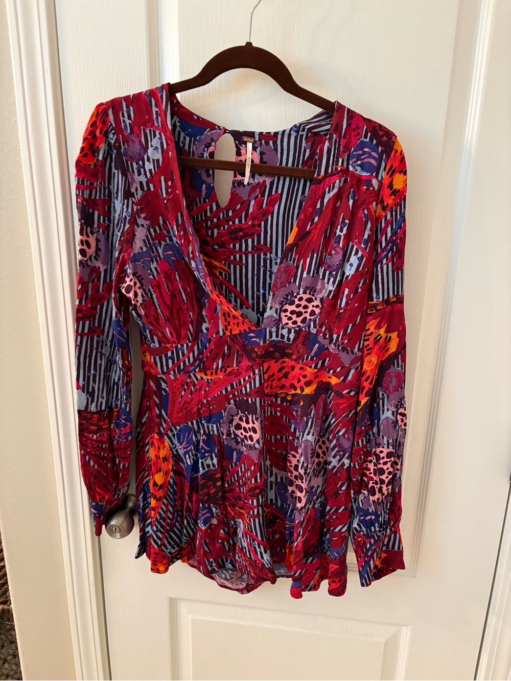 Free People Multicolor Floral-Print V-Neck Long-Sleeve Romper